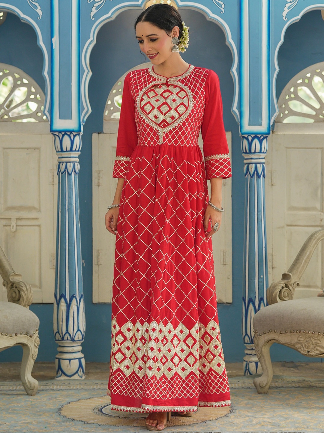 

Juniper Women Red Gotta Work Cotton Maxi Tiered Dress