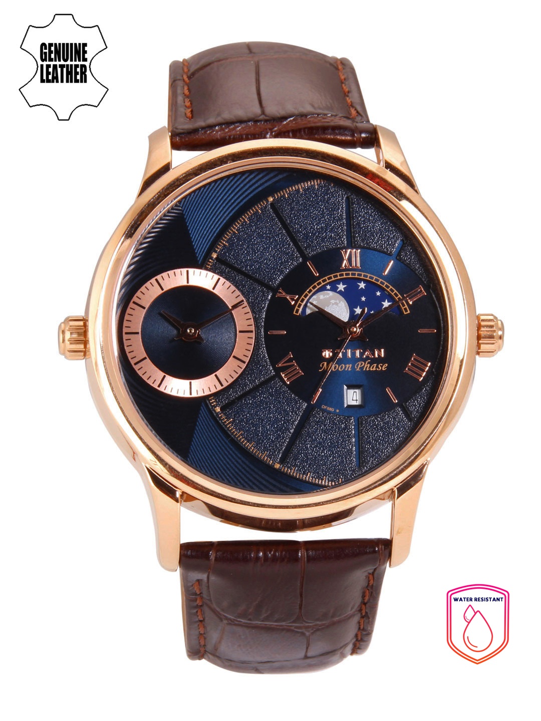 

Titan Globe Trotter Collection Men Navy Dual-Time Analogue Watch 1710WL01, Navy blue