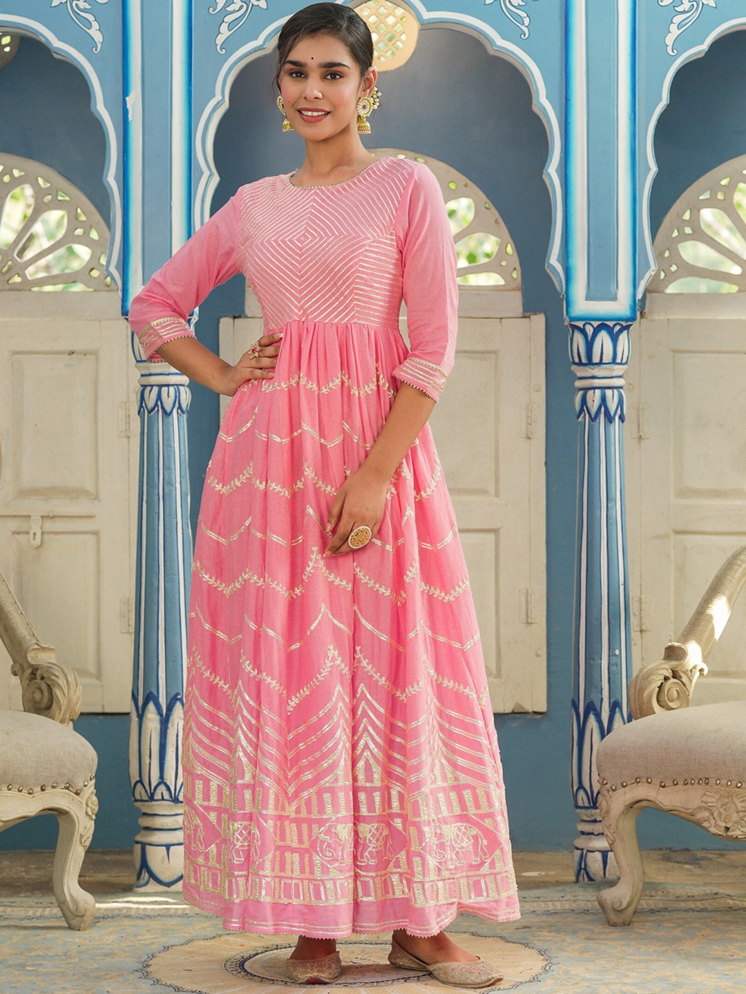 

Juniper Women Pink Embellished Gotta Work Cotton Ethnic Dress