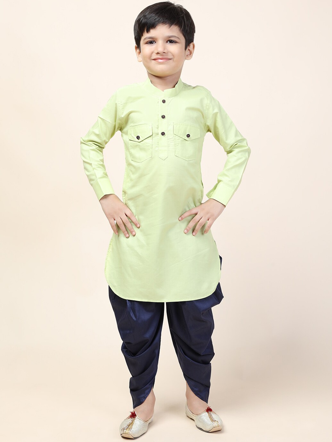 

NAMASKAR Boys Green Pure Cotton Kurta with Patiala Set