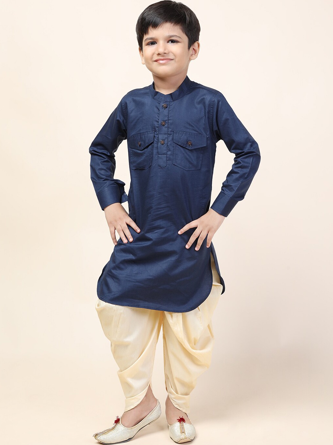 

NAMASKAR Boys Blue Pure Cotton Kurta with Dhoti Pants