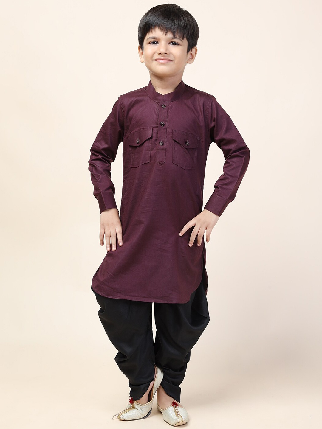 

NAMASKAR Boys Maroon Pure Cotton Kurta with Patiala