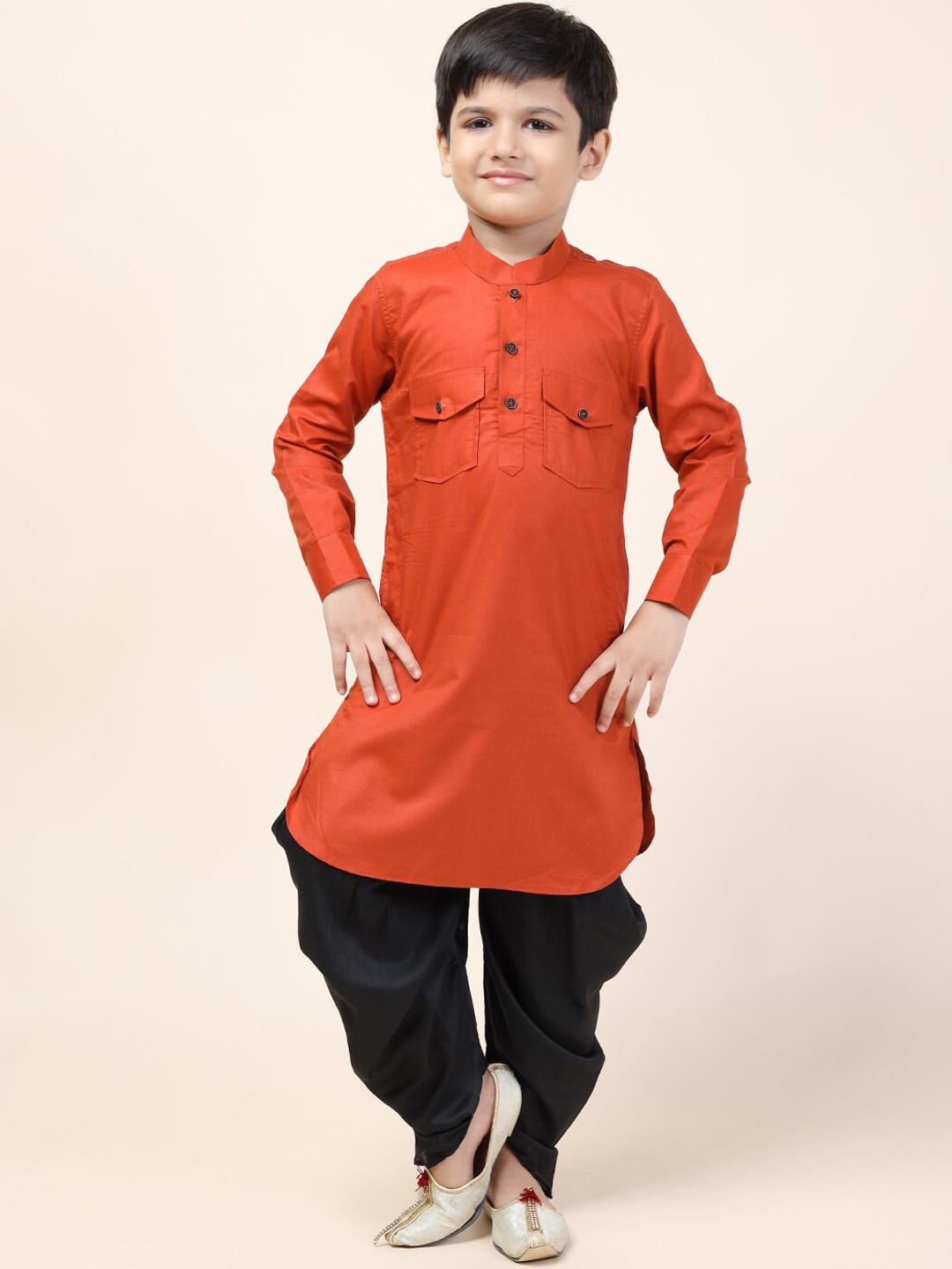 

NAMASKAR Boys Rust Pure Cotton Kurta with Patiala