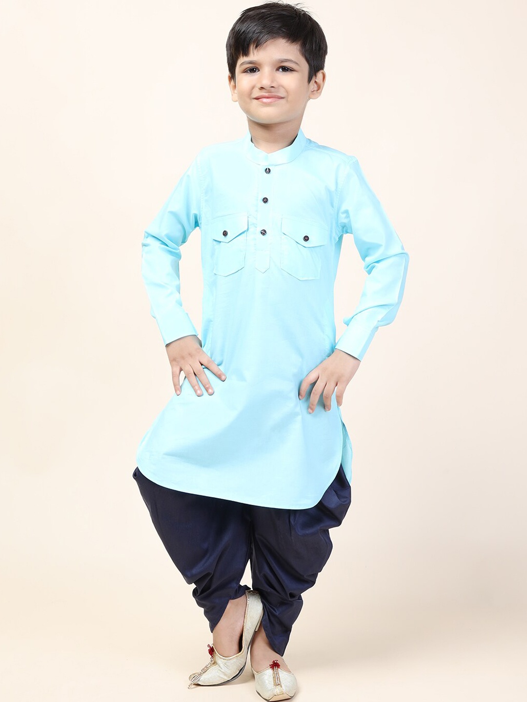 

NAMASKAR Boys Blue Pure Cotton Kurta with Patiala