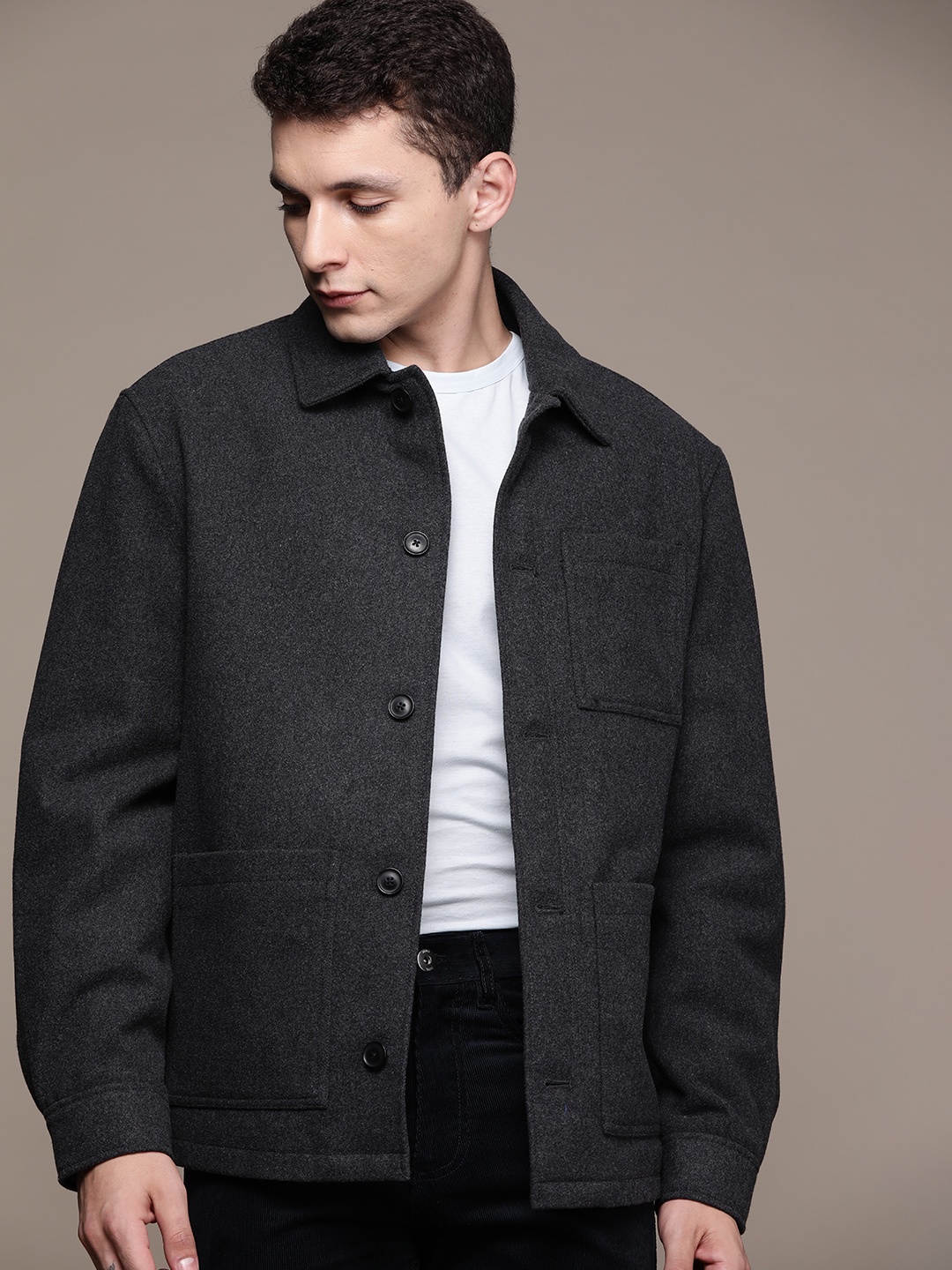 

MANGO MAN Regular Fit Casual Shacket, Charcoal