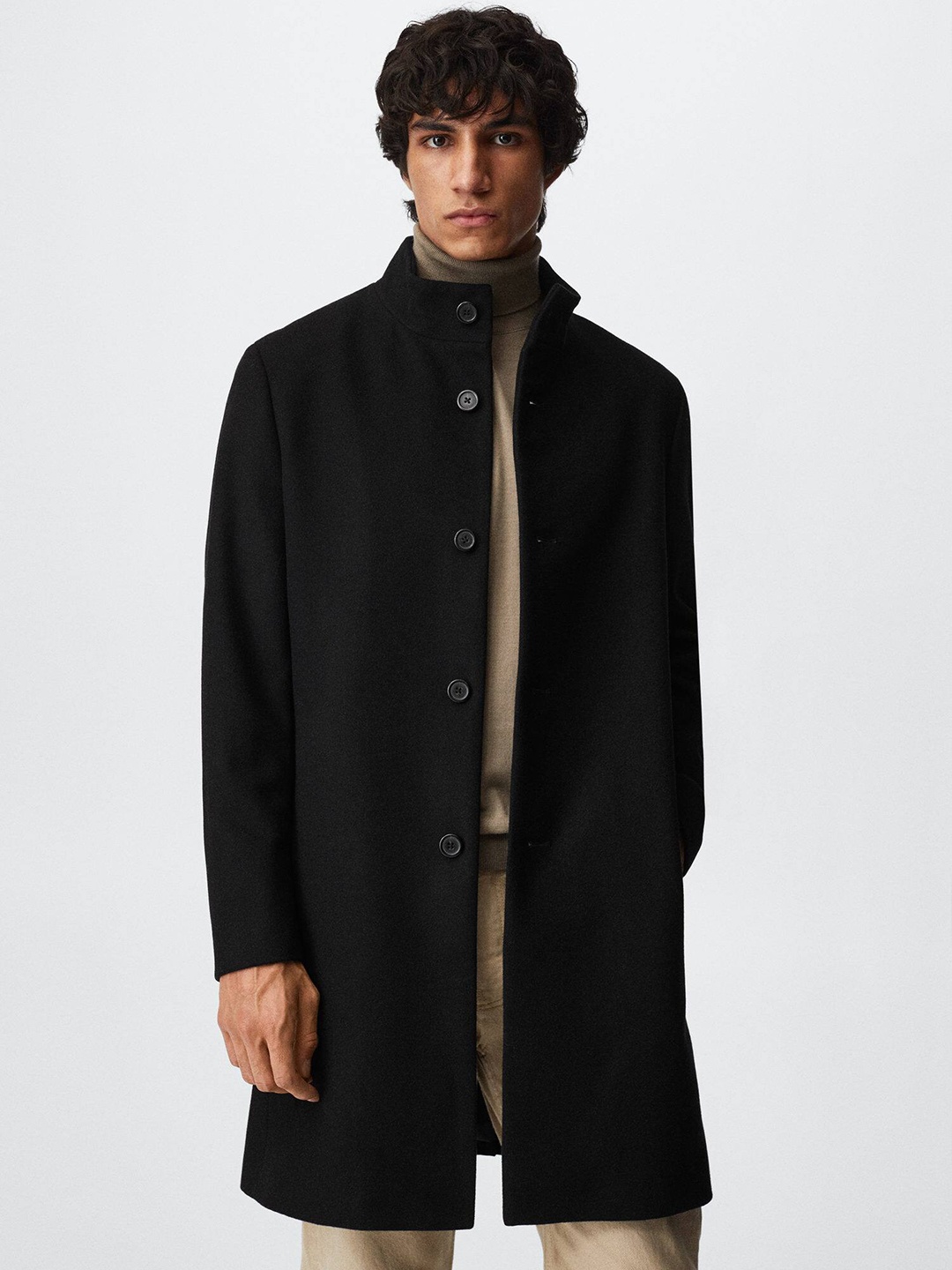 

MANGO MAN Single-Breasted Overcoat, Black