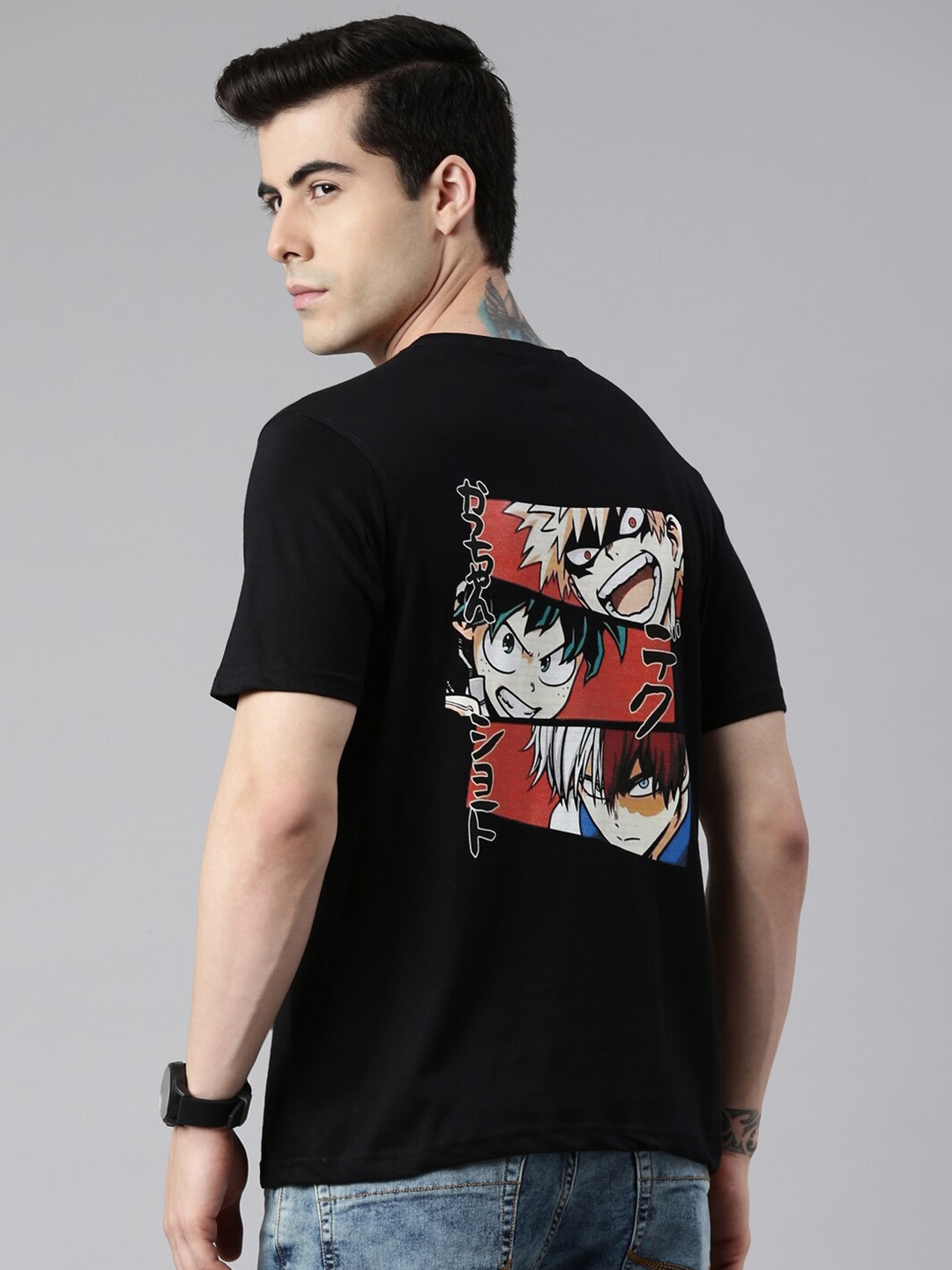 

Bushirt Men Black Typography Printed Applique T-shirt