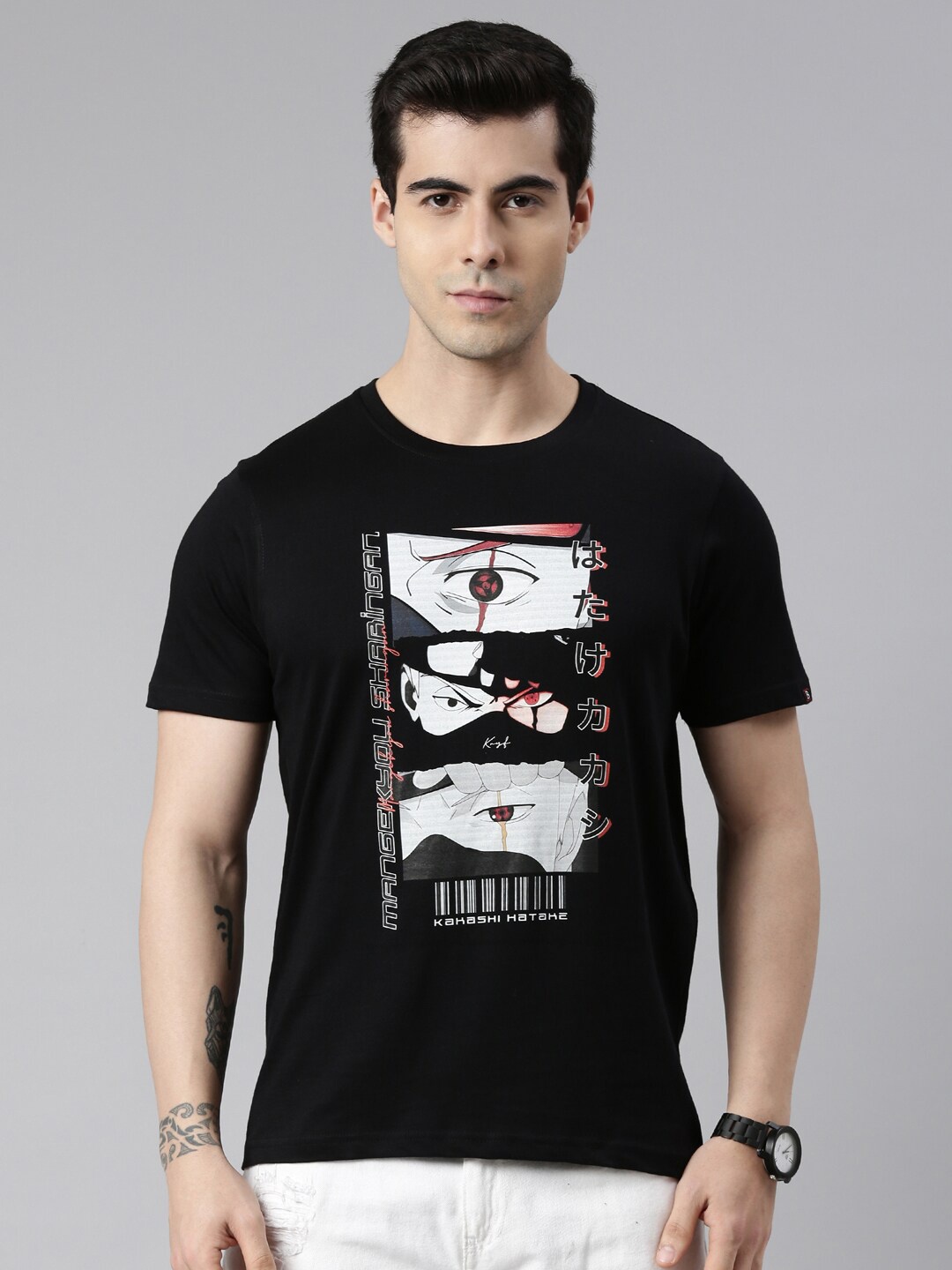 

Bushirt Men Black Printed Raw Edge T-shirt