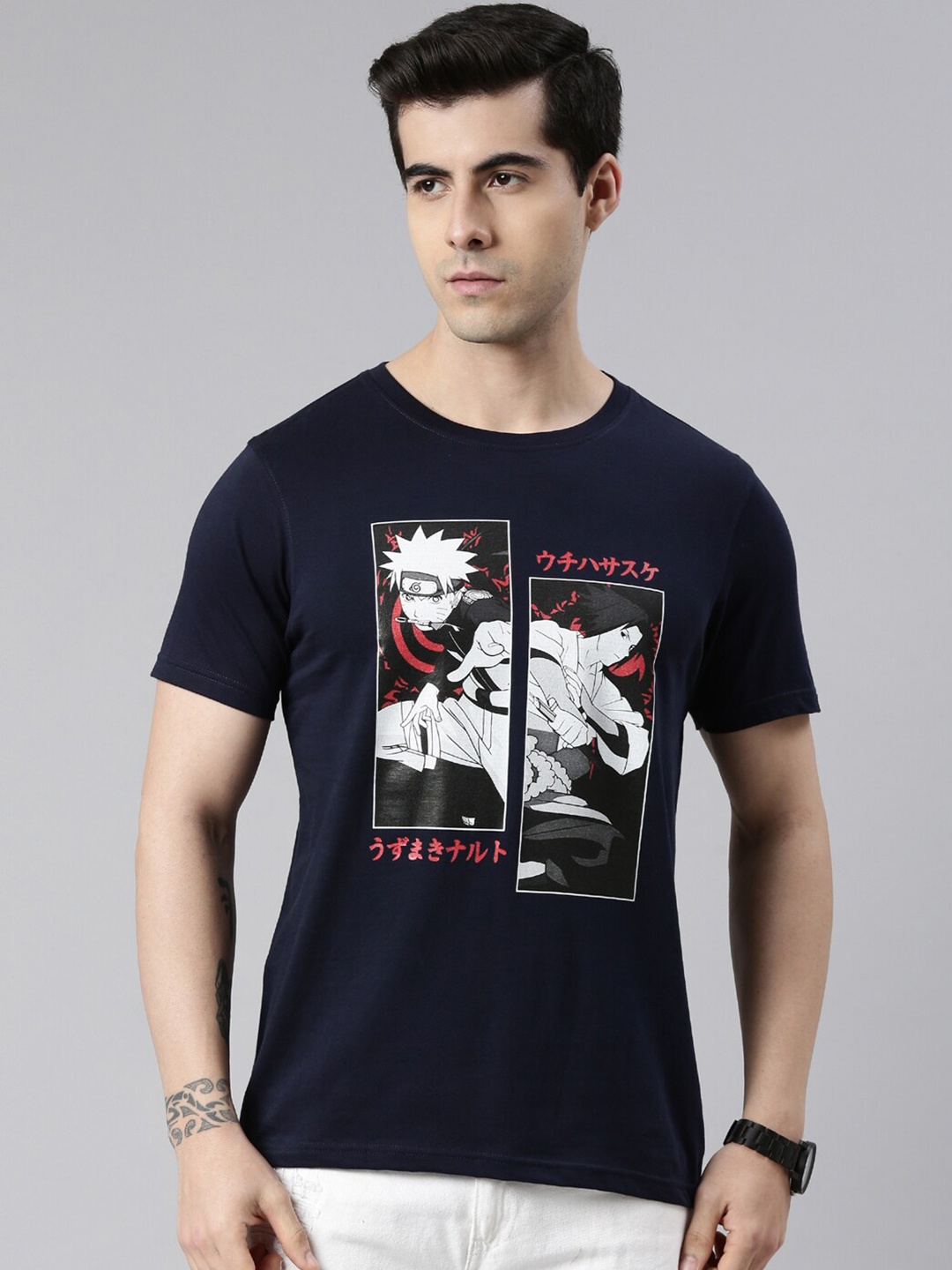 

Bushirt Men Navy Blue Printed Applique T-shirt