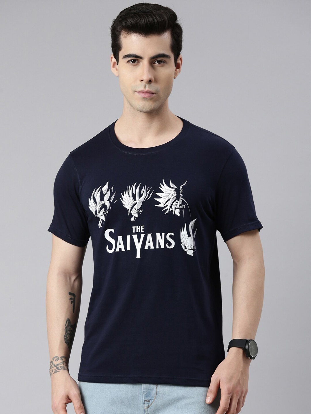 

Bushirt Men Navy Blue Typography Printed T-shirt