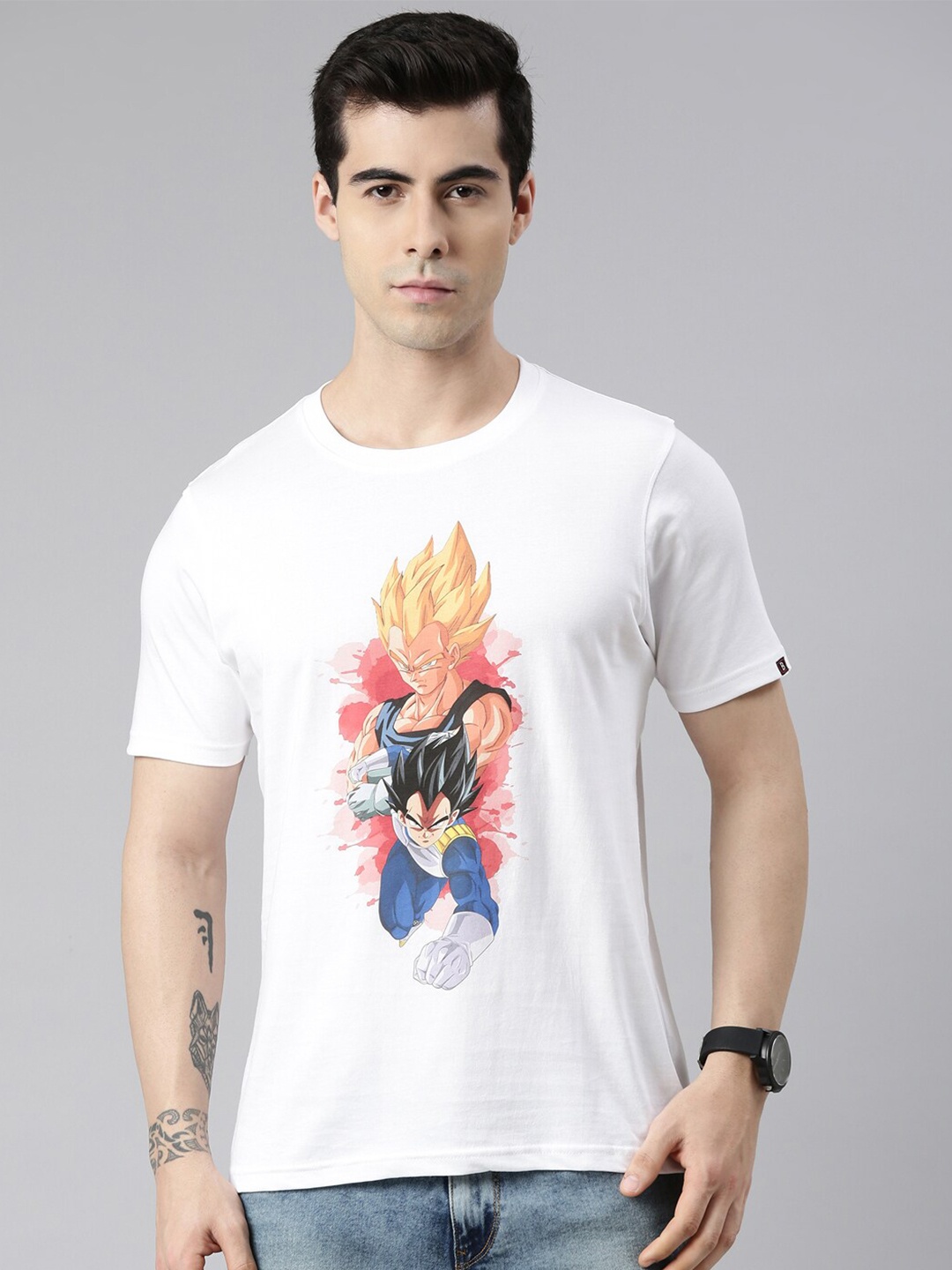 

Bushirt Men White Printed Raw Edge T-shirt