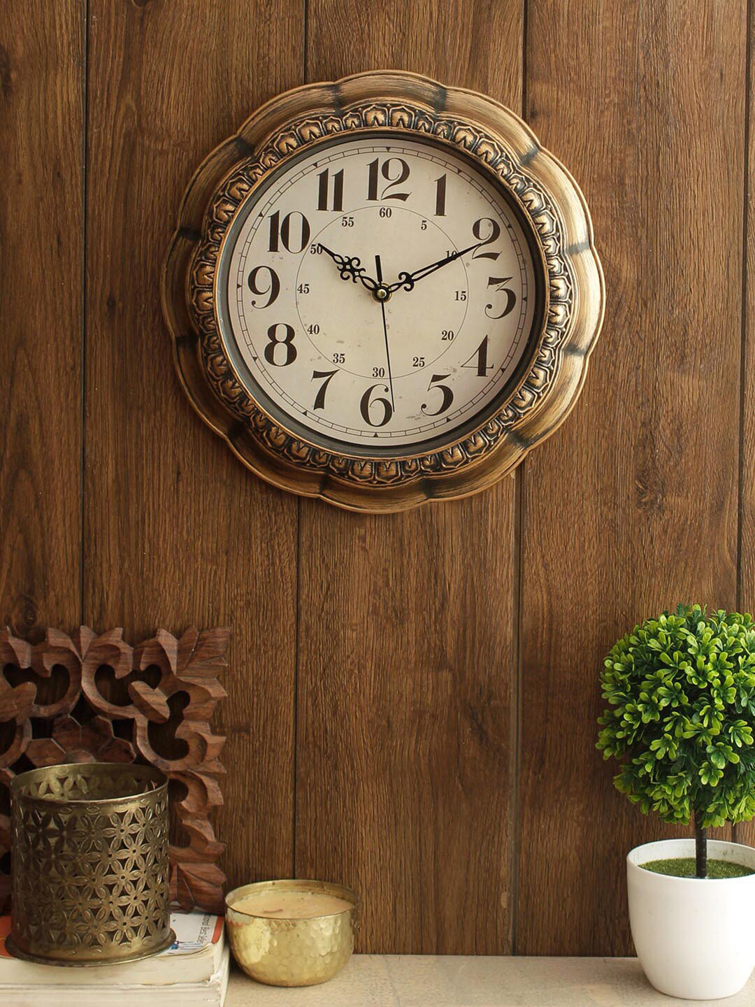 

House Of Accessories Copper-Toned & White Floral Vintage Wall Clock