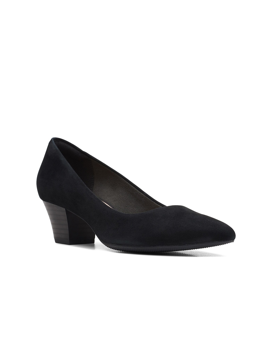 

Clarks Black Suede Block Pumps