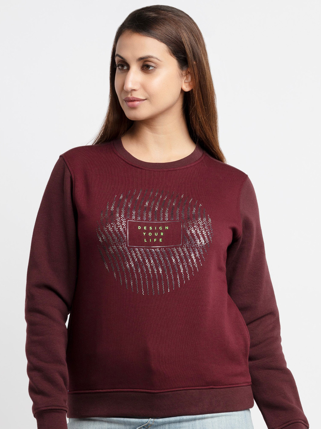 

Status Quo Women Maroon Printed Sweatshirt