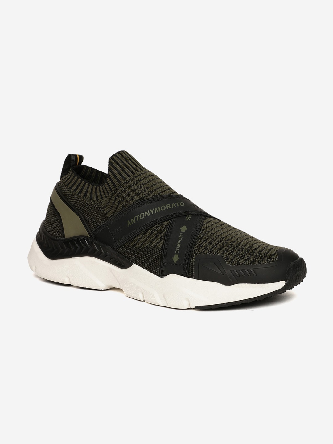 

Antony Morato Men Olive Green Printed Slip-On Sneakers