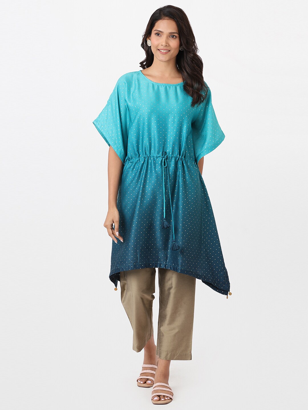 

itse Women Sea Green & Blue Dyed Flared Sleeves Kaftan Kurta