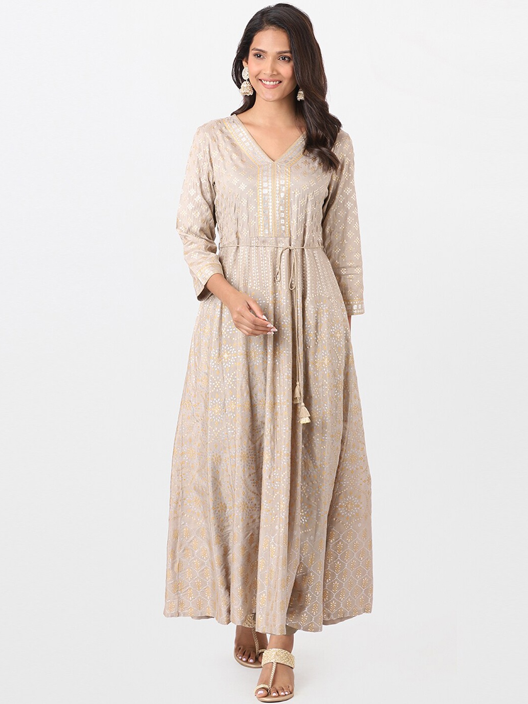 

itse Women Beige & Gold-Toned Ethnic Motifs Printed Anarkali Kurta