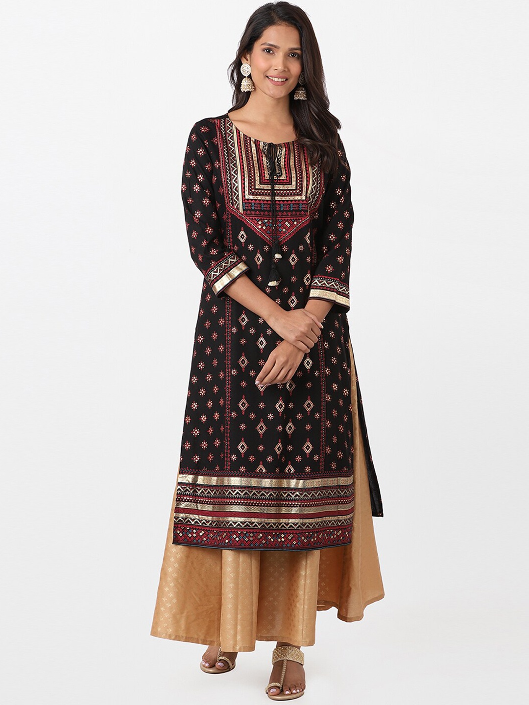 

itse Women Black Ethnic Motifs Printed Kurta