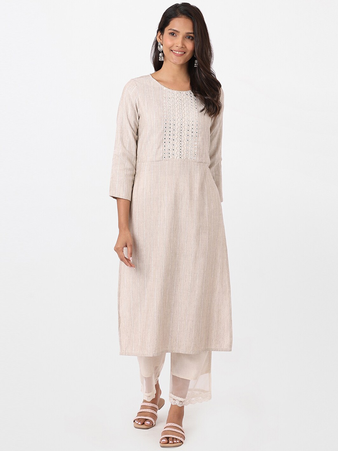 

itse Women Beige Striped Anarkali Kurta