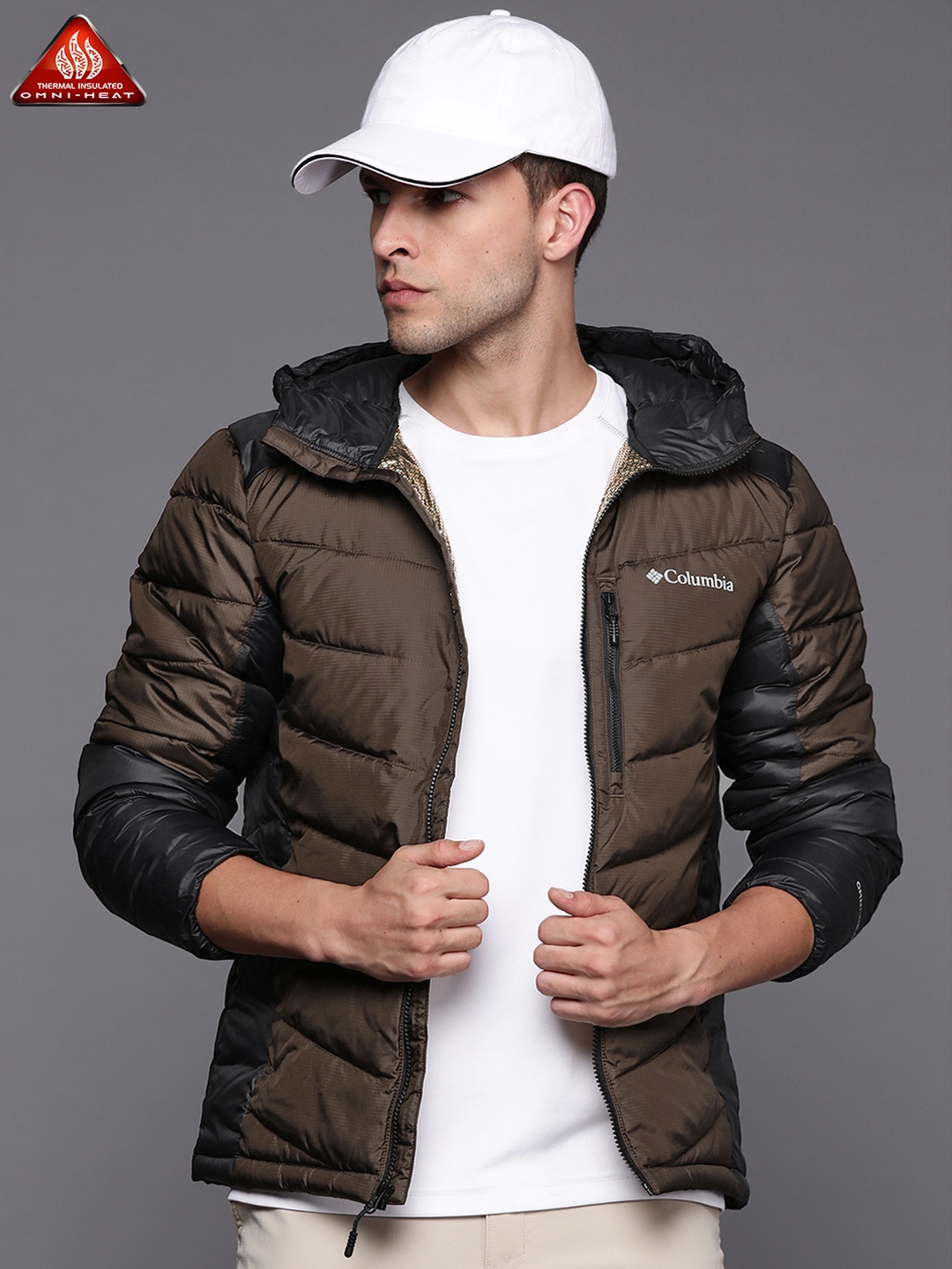 

Columbia Men Brown Black Colourblocked Outdoor Puffer Jacket