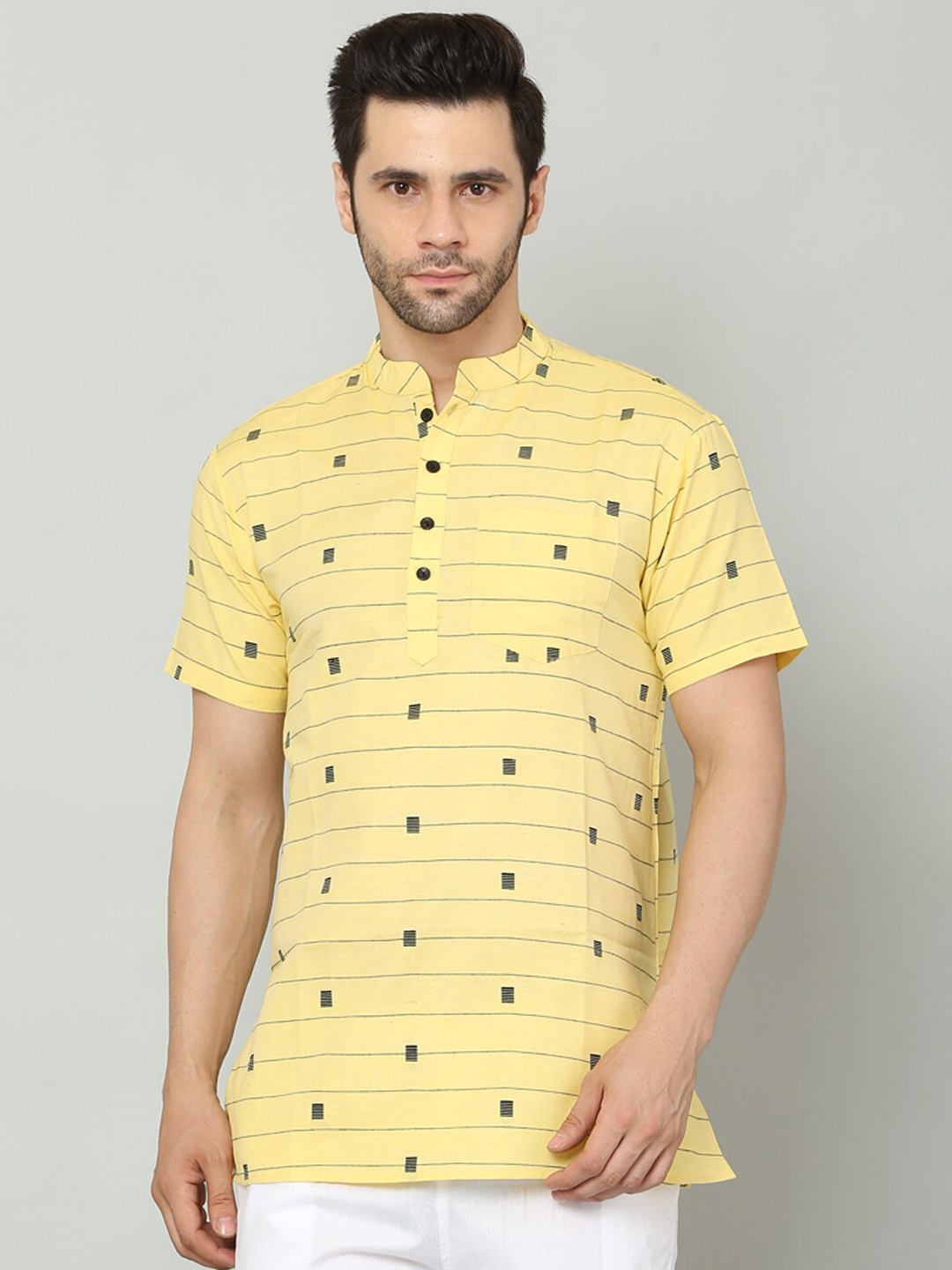 

Waahiba Men Yellow Striped Kurta