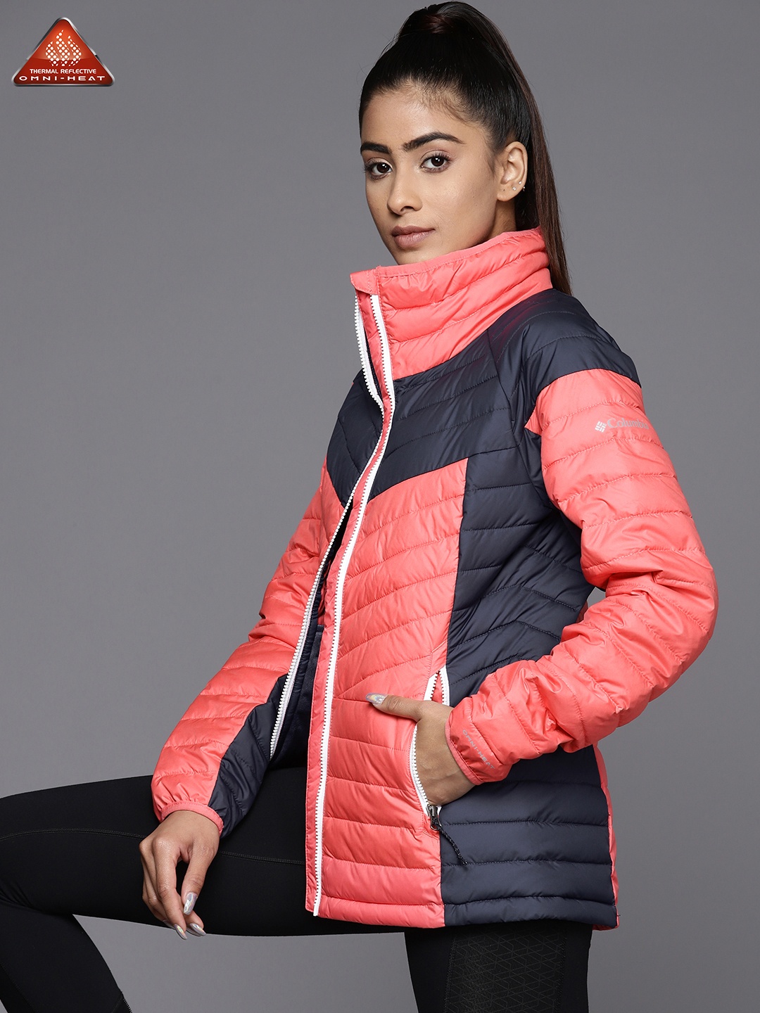 

Columbia Colourblocked Reflective Strip Puffer Jacket, Pink