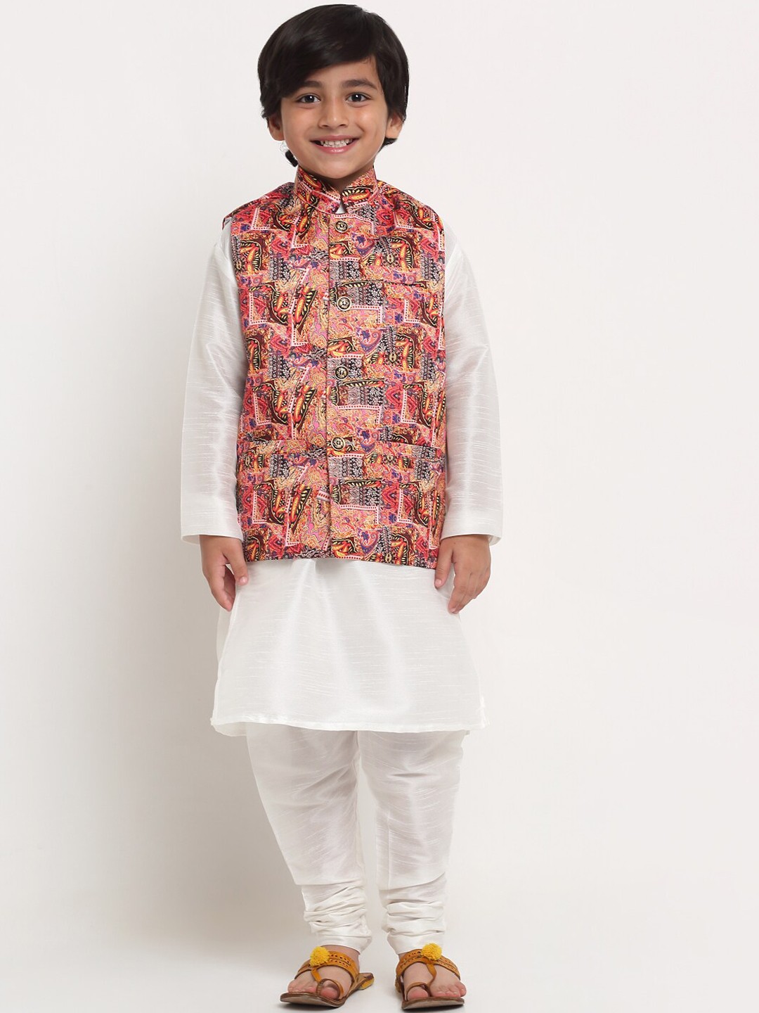 

Benstoke Boys White Kurta with Churidar & With Nehru Jacket