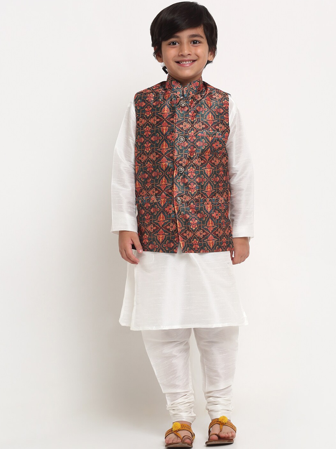 

Benstoke Boys White Kurta with Churidar & With Nehru Jacket