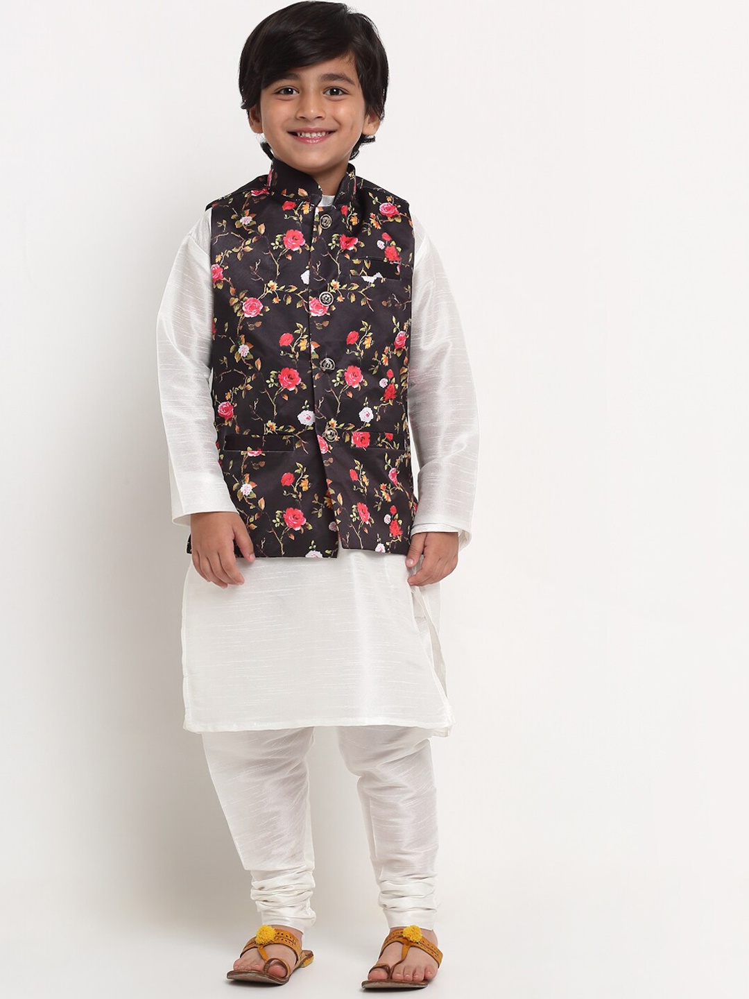 

Benstoke Boys White Kurta with Churidar & With Nehru Jacket