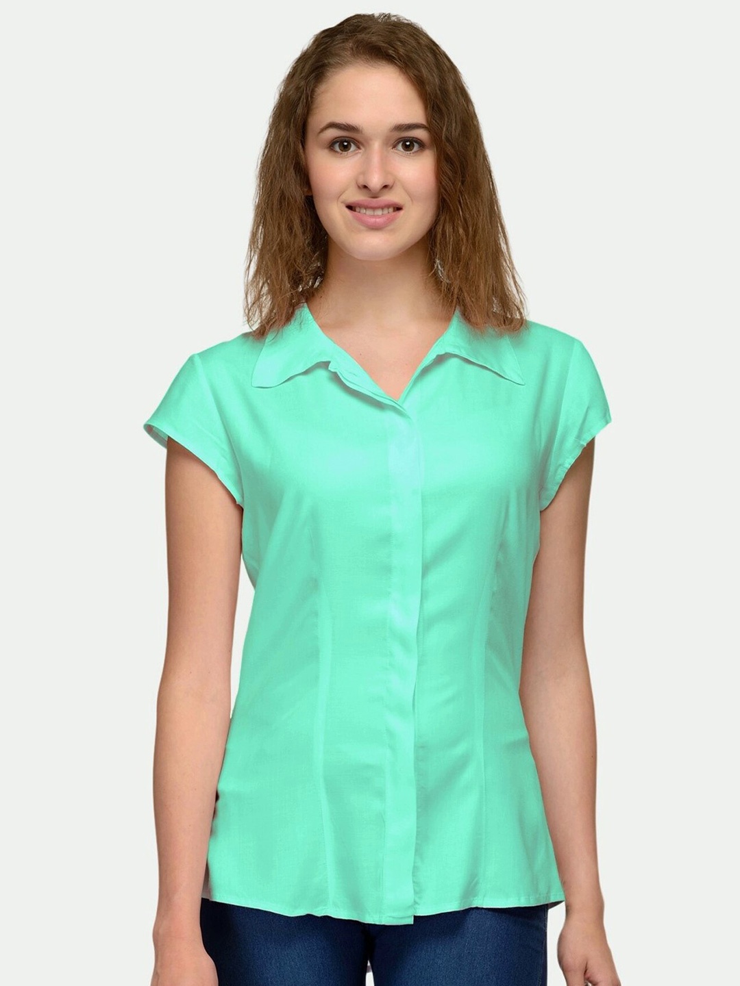 

PATRORNA Women Sea Green Comfort Casual Shirt