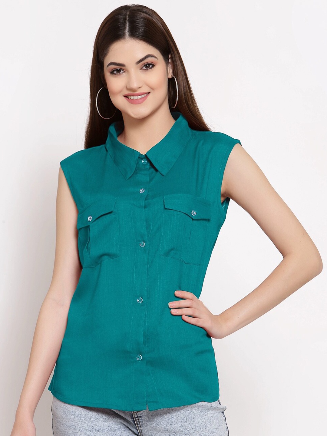 

PATRORNA Women Green Comfort Casual Shirt