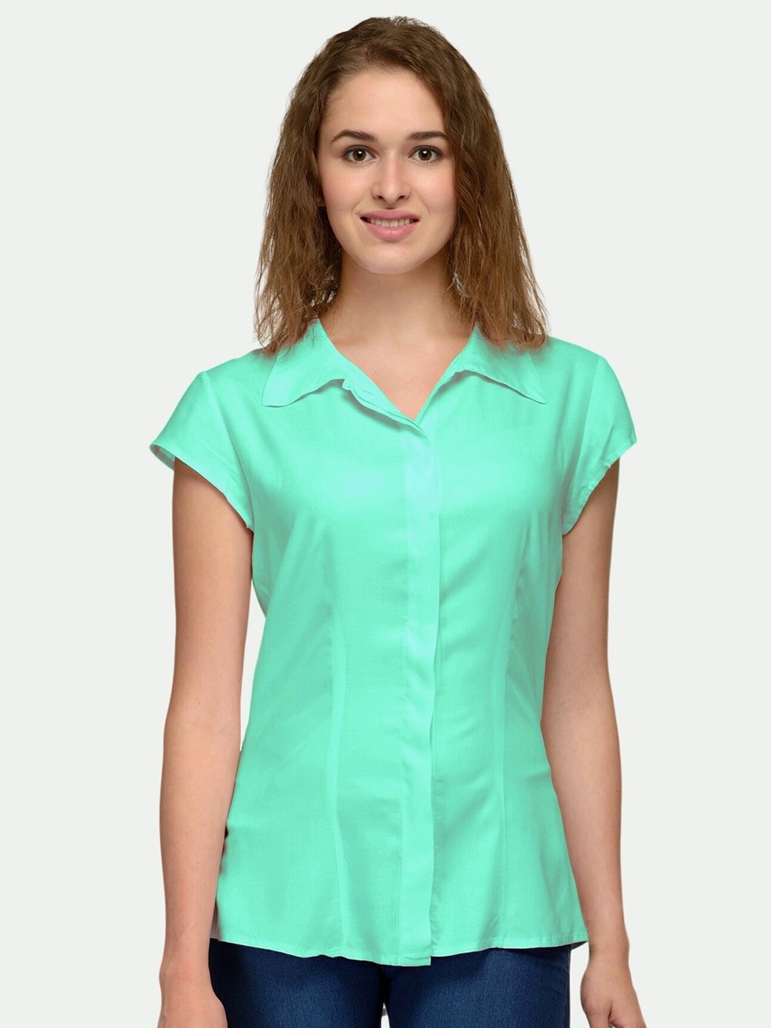 

PATRORNA Women Sea Green Comfort Casual Shirt