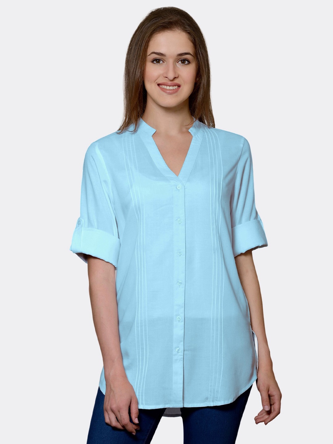 

PATRORNA Women Blue Comfort Striped Casual Shirt