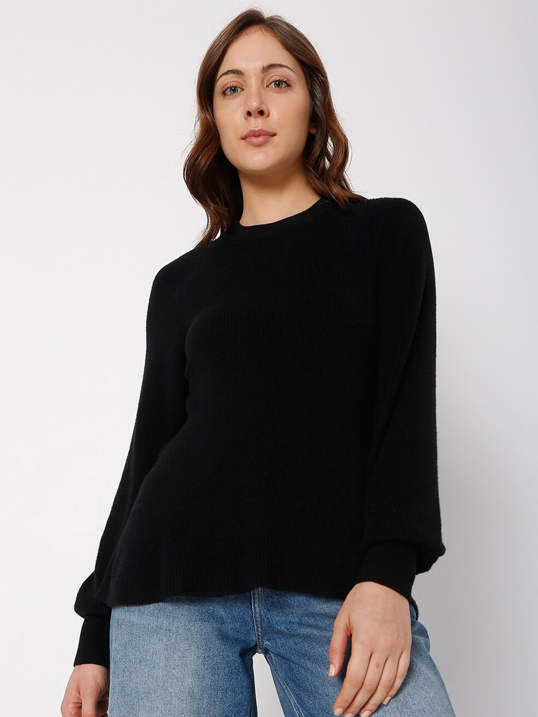 

Vero Moda Women Black Ribbed Pullover