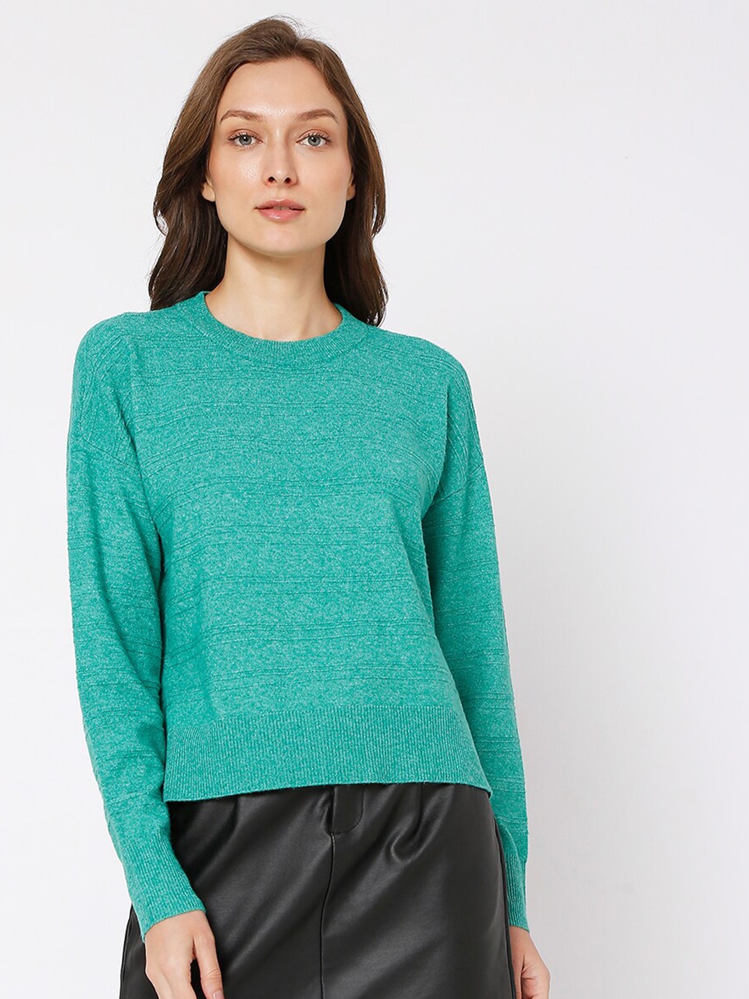 

Vero Moda Women Green Cable Knit Pullover