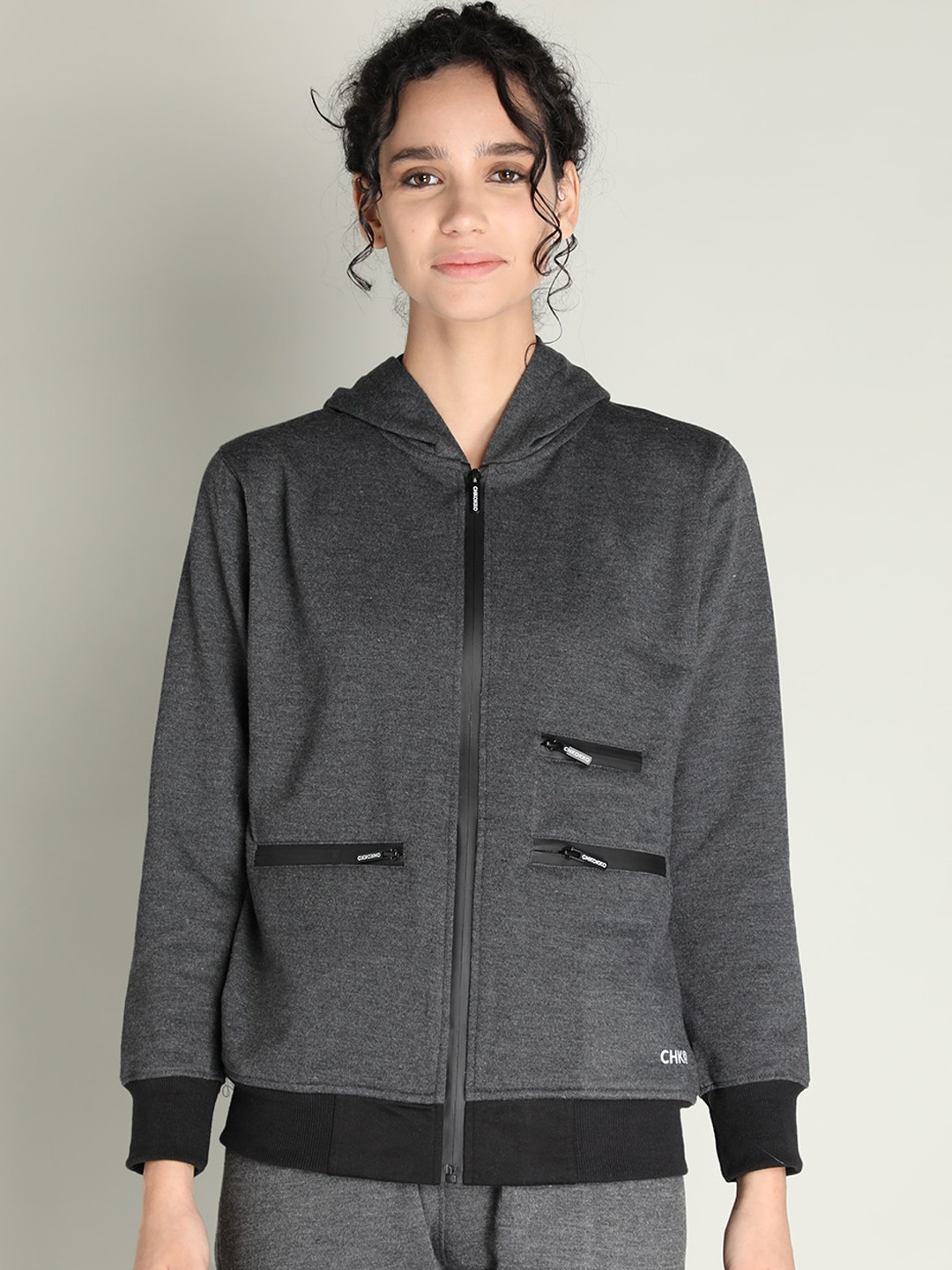 

CHKOKKO Women Grey Outdoor Sporty Winter Wear Jacket