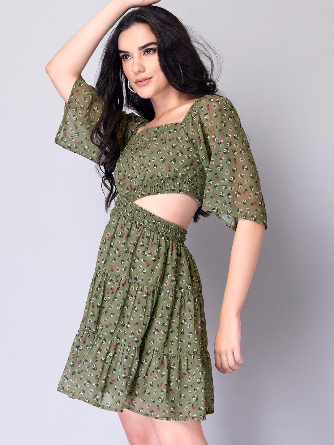 

FabAlley Green Floral Georgette Dress