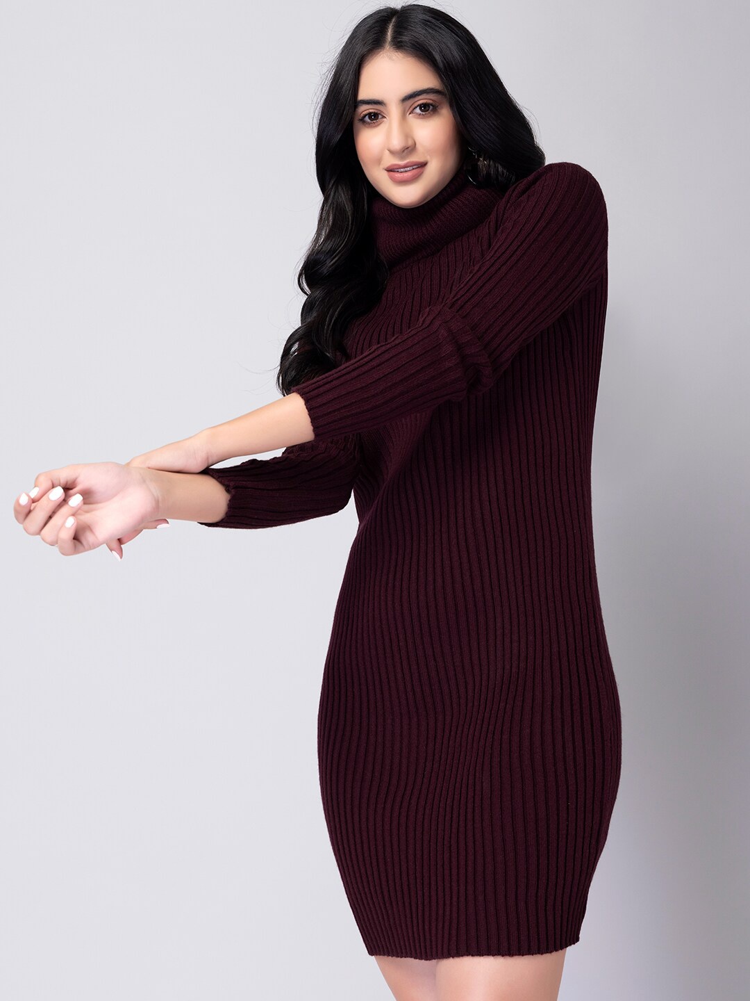 

FabAlley Maroon Striped Sweater Dress