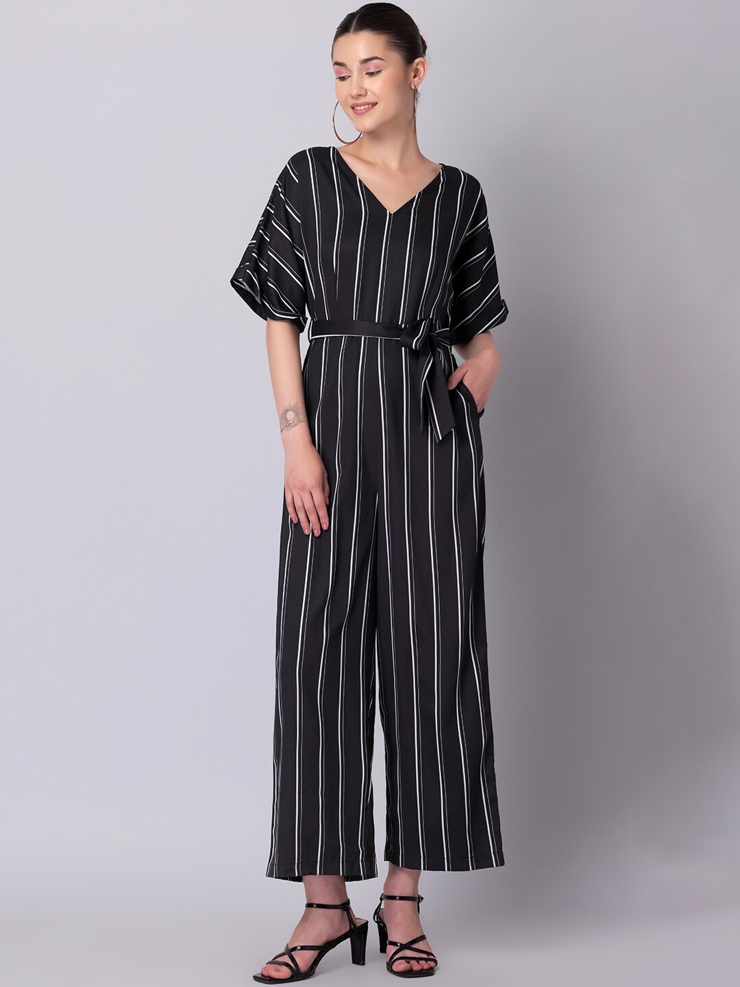 

FabAlley Women Black & White Striped Jumpsuit