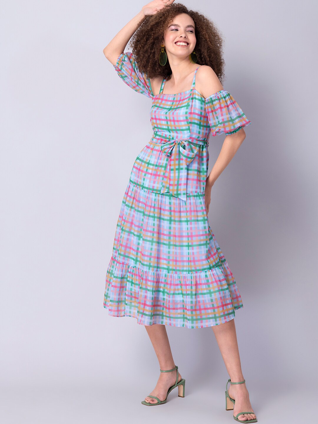 

FabAlley Multicoloured Checked Crepe Midi Dress, Multi