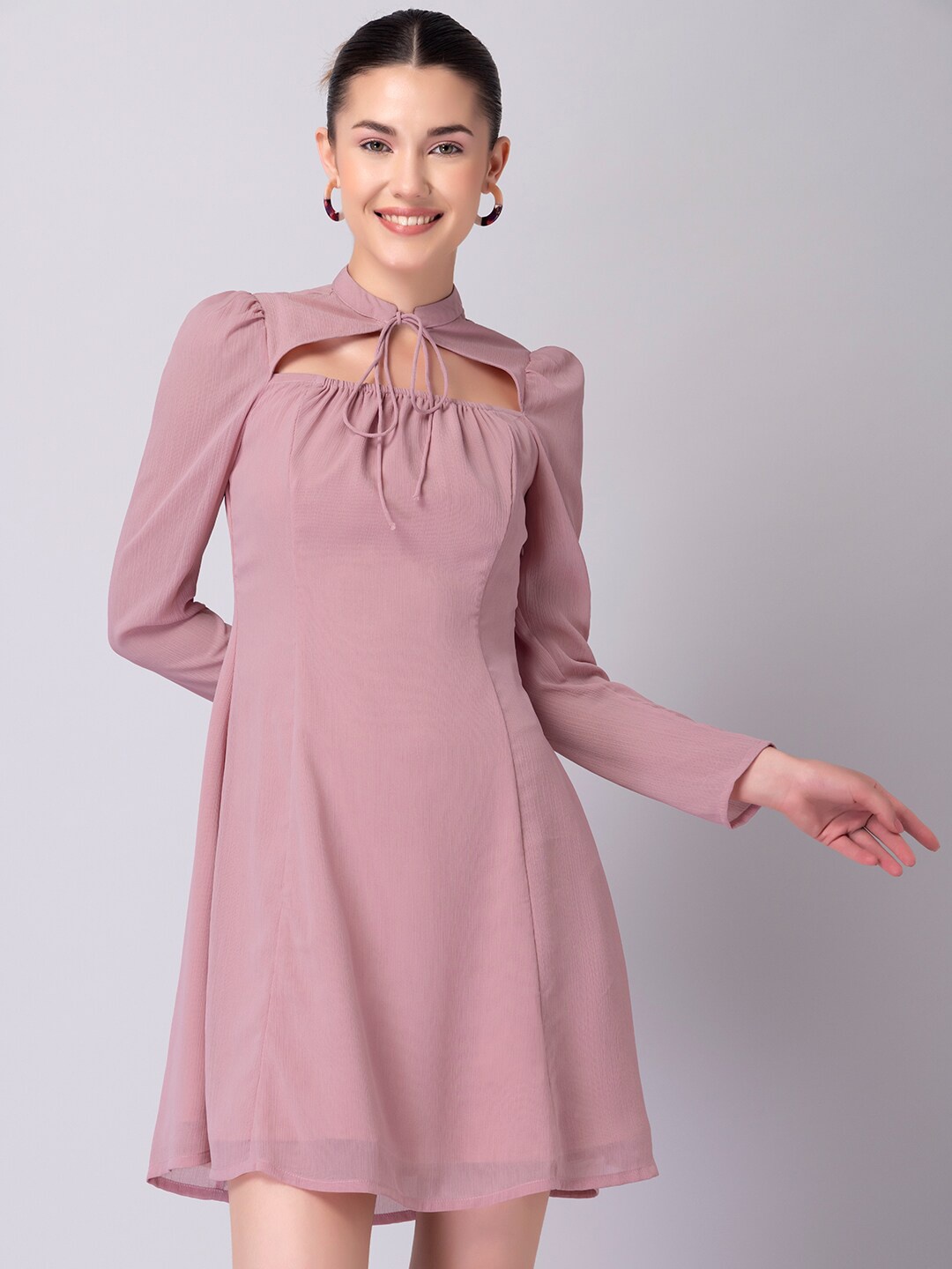 

FabAlley Pink Tie-Up Neck Georgette Dress