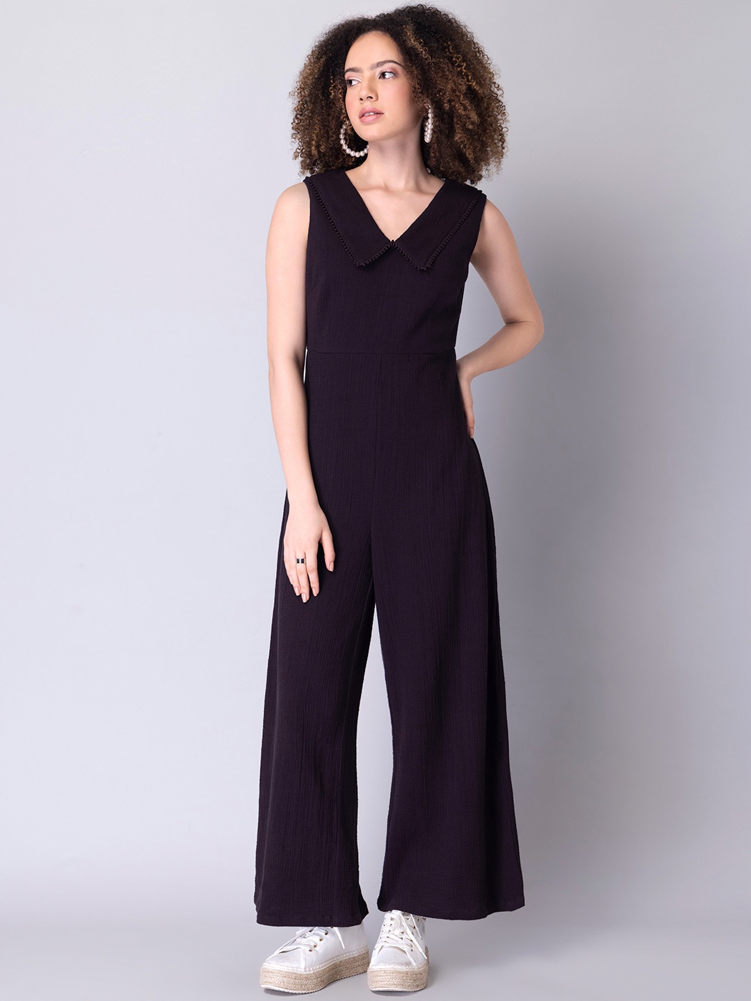 

FabAlley V-Neck Collared Pure Cotton Basic Jumpsuit, Black