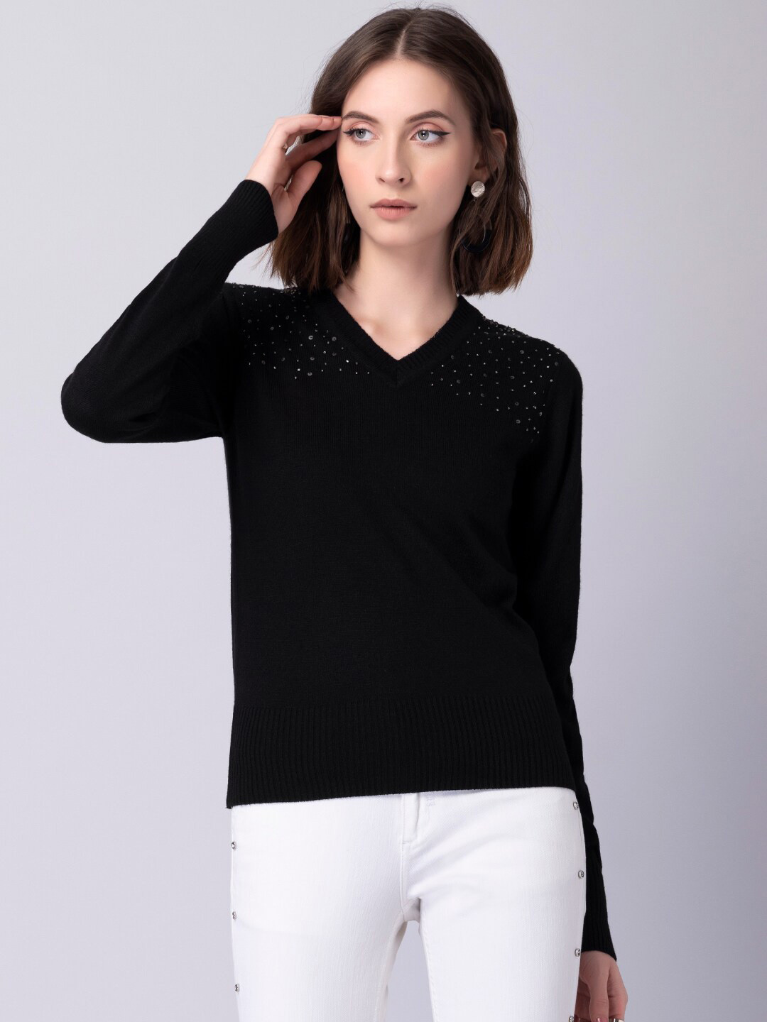 

FabAlley Women Black Pullover