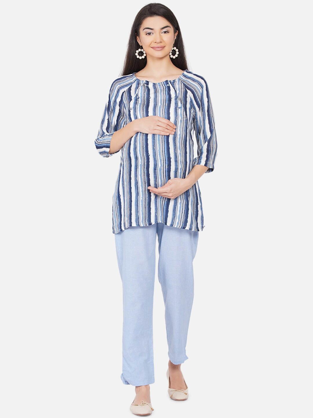 

Mine4Nine Blue Striped Longline Maternity Top