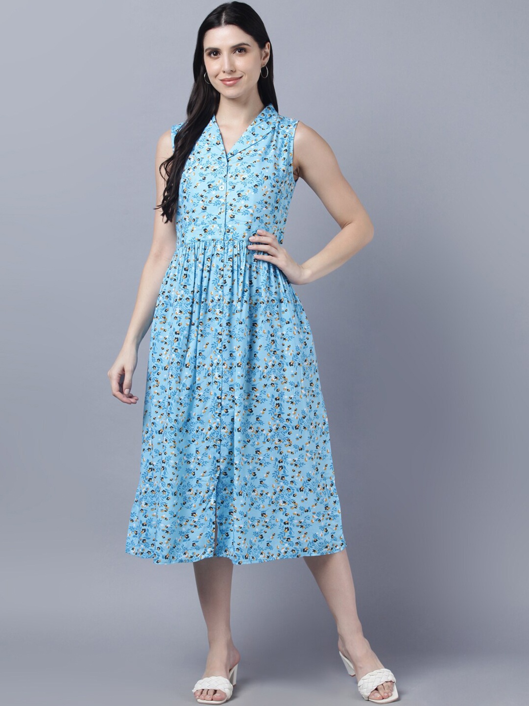 

Myshka Blue Floral Midi Dress