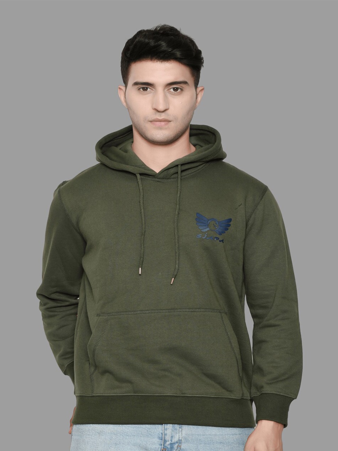 

SIAPA Men Olive Green Hooded Sweatshirt