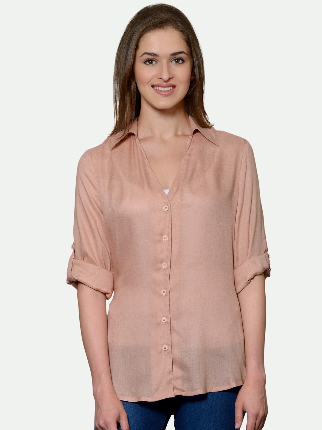 

PATRORNA Women Peach-Coloured Comfort Casual Shirt