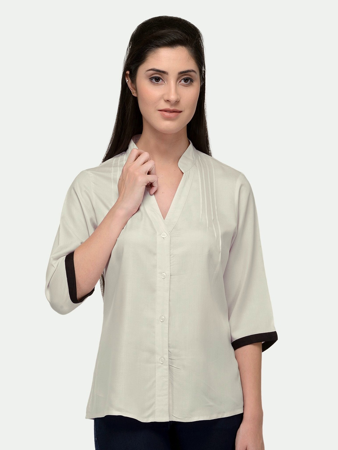 

PATRORNA Women Off White Comfort Casual Shirt