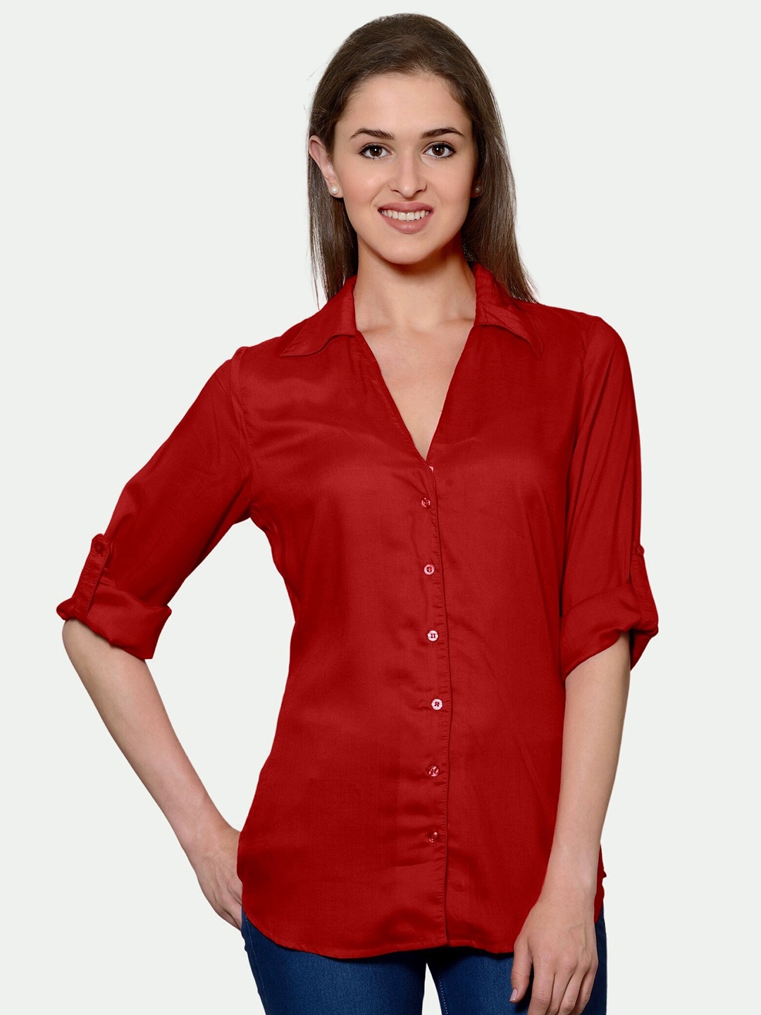 

PATRORNA Women Maroon Comfort Casual Shirt