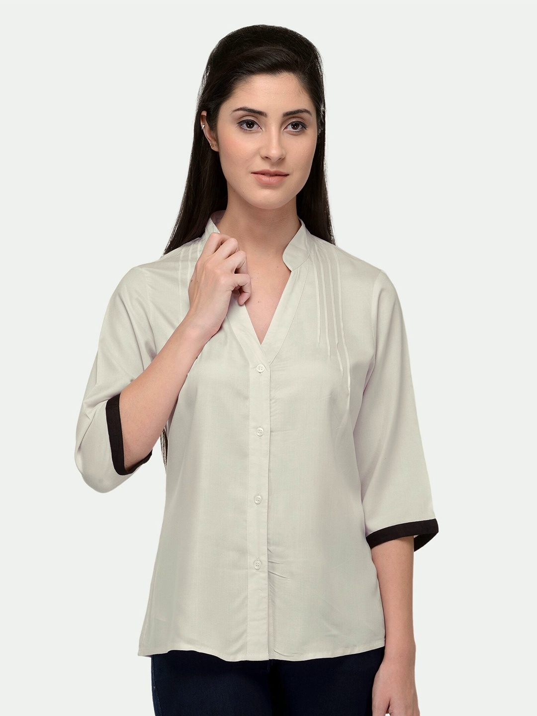 

PATRORNA Women Off White Comfort Casual Shirt